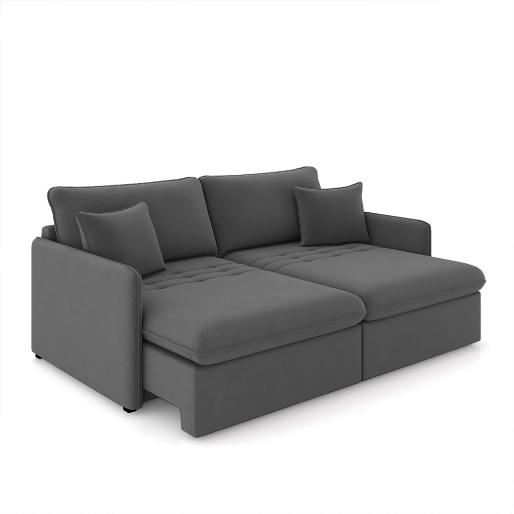 Sofá Reclinável e Retrátil Gandalf Bipartido 214cm Caixa Zero com Almofadas Veludo Grafite G33 - Gran Belo
