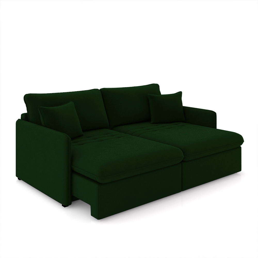 Sofá Reclinável e Retrátil Gandalf Bipartido 214cm Caixa Zero com Almofadas Veludo Verde G33 - Gran Belo