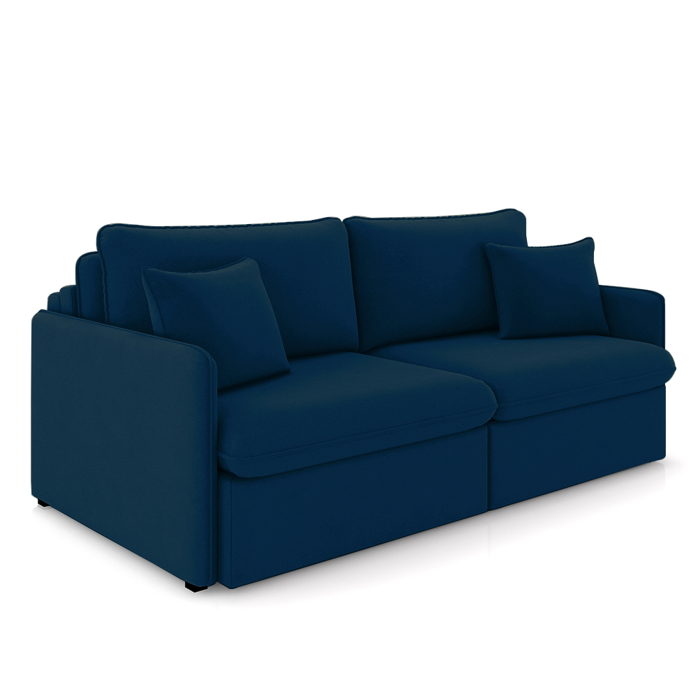 Sofá Reclinável e Retrátil Gandalf Bipartido 254cm Caixa Zero com Almofadas Veludo Azul G33 - Gran Belo