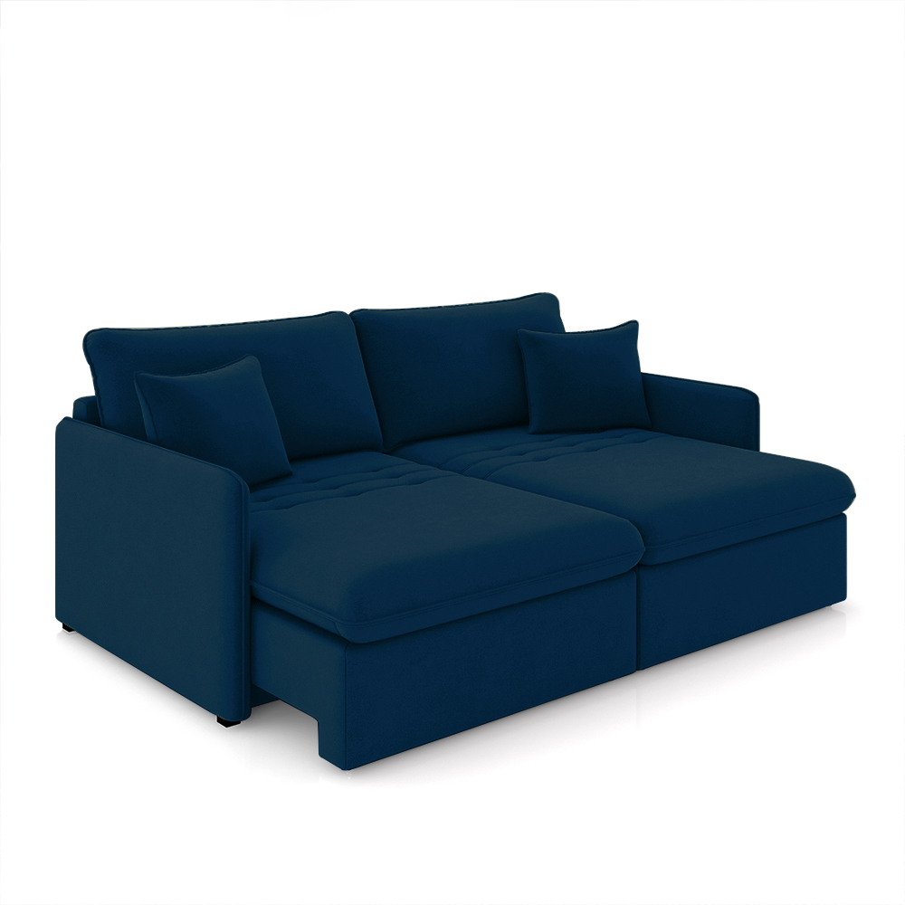 Sofá Reclinável e Retrátil Gandalf Bipartido 254cm Caixa Zero com Almofadas Veludo Azul G33 - Gran Belo