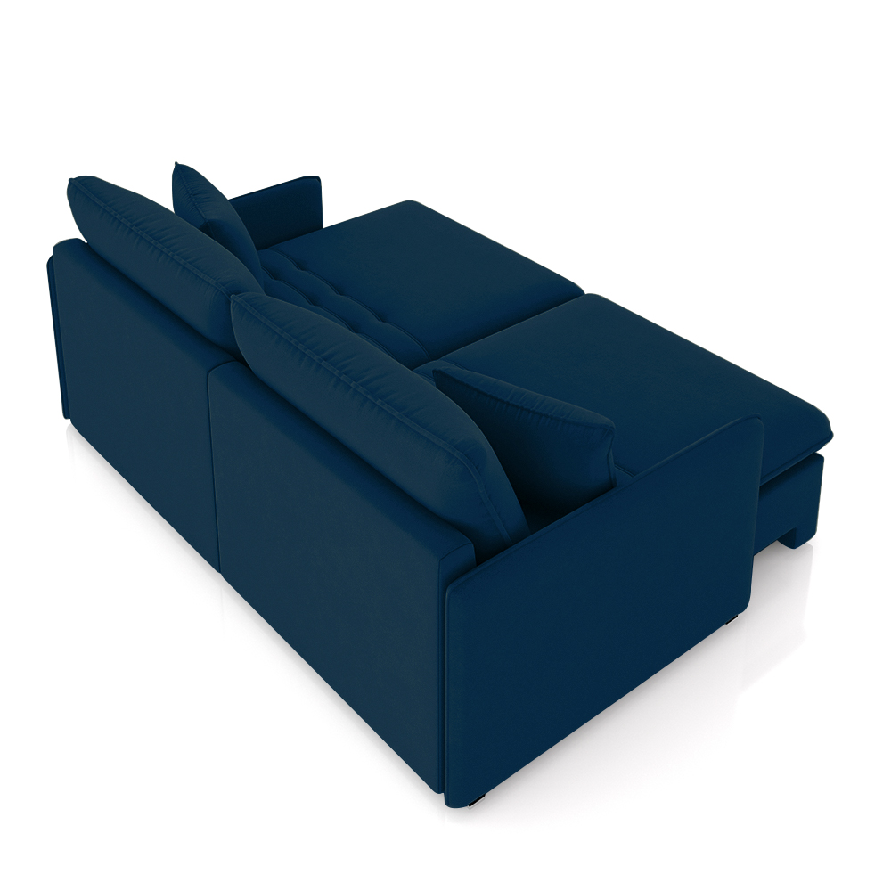 Sofá Reclinável e Retrátil Gandalf Bipartido 254cm Caixa Zero com Almofadas Veludo Azul G33 - Gran Belo