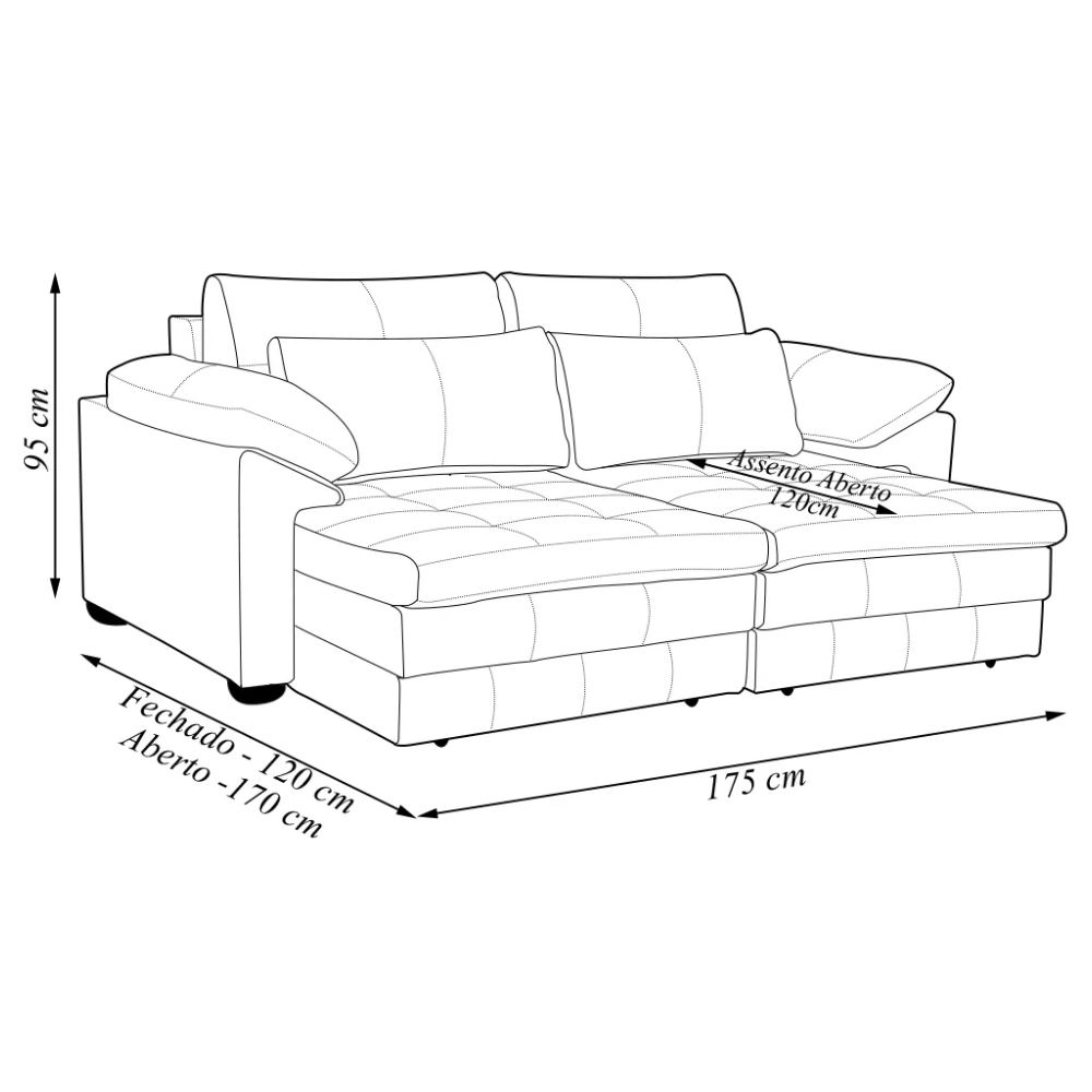 Sofá Retrátil 2 Lugares Bipartido Sala de Estar Piece 175cm Couro Marrom G58 - Gran Belo