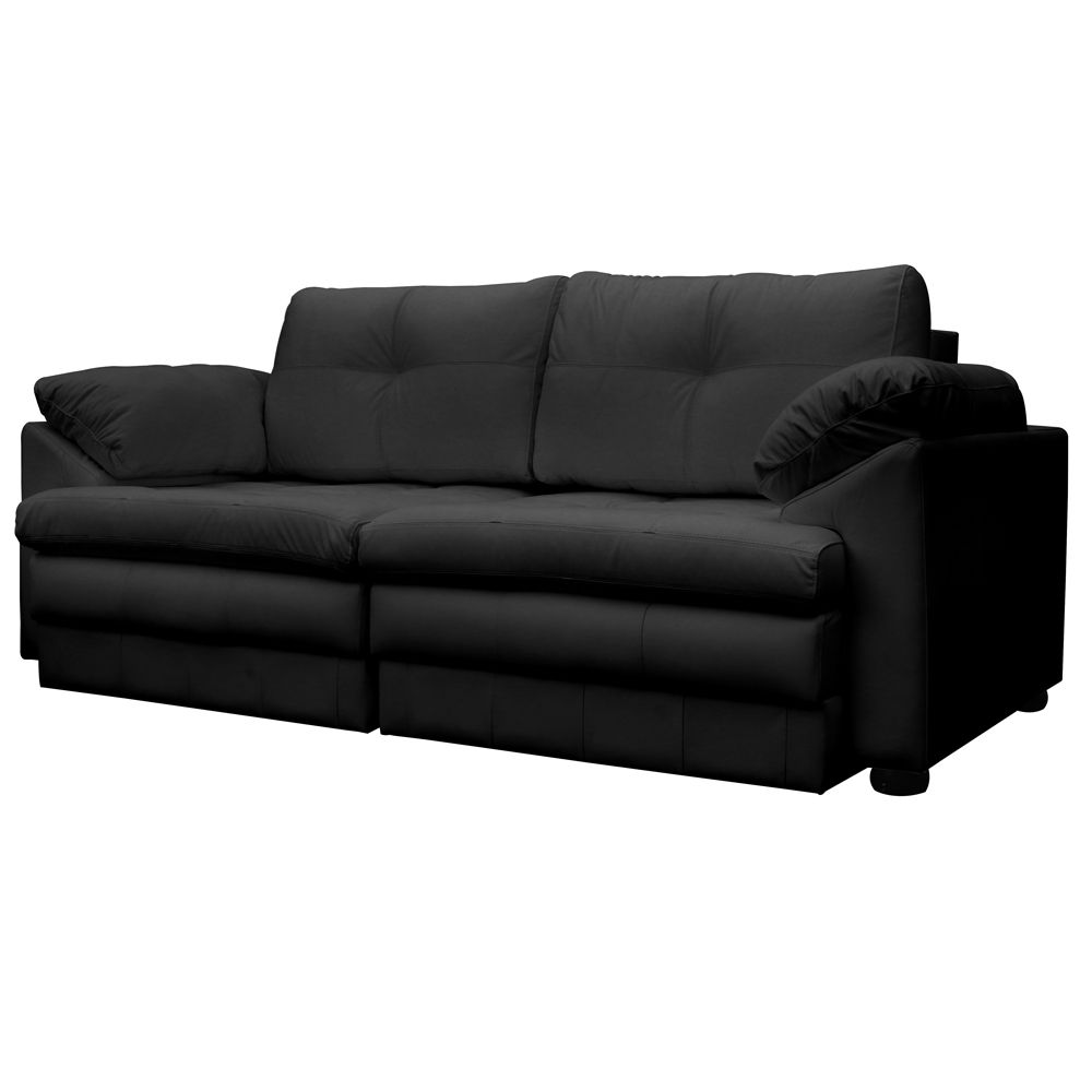 Sofá Retrátil 2 Lugares Bipartido Sala de Estar Piece 175cm Couro Preto G58 - Gran Belo