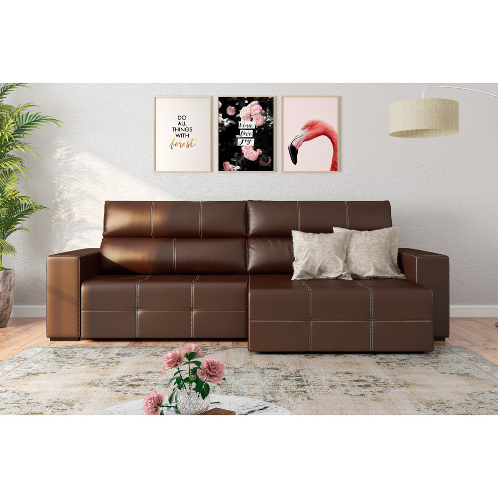 Sofá Retrátil 204cm Nero Couro Marrom G52 - Gran Belo