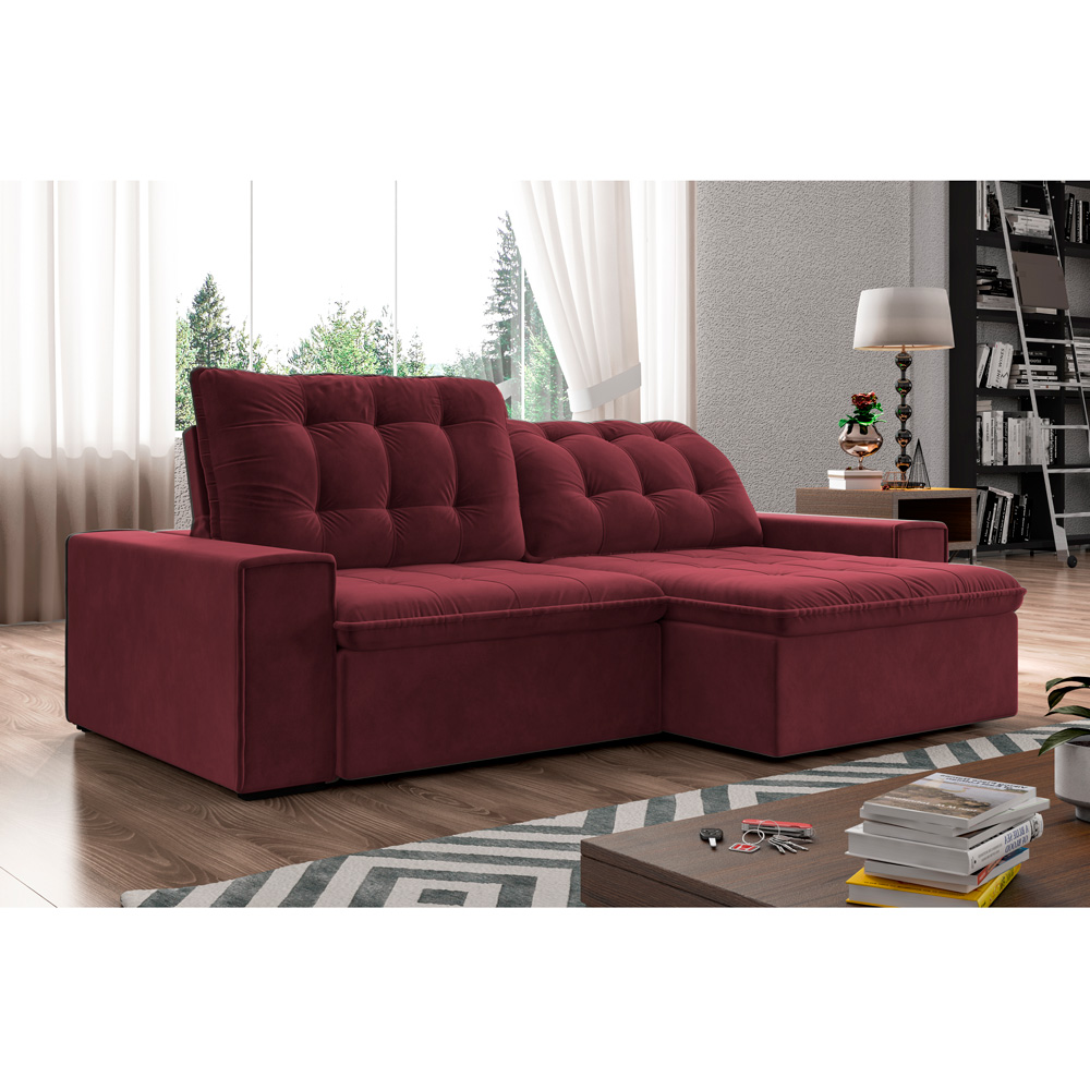 Sofá Retrátil 214 cm Sala de Estar Gabi Suede Bordô G52 - Gran Belo