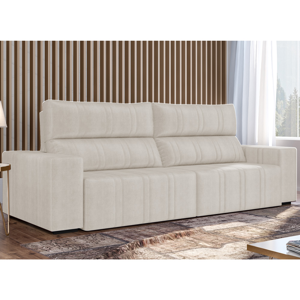 Sofá Retrátil 214 cm Sala de Estar Leonel Suede Bege G52 - Gran Belo