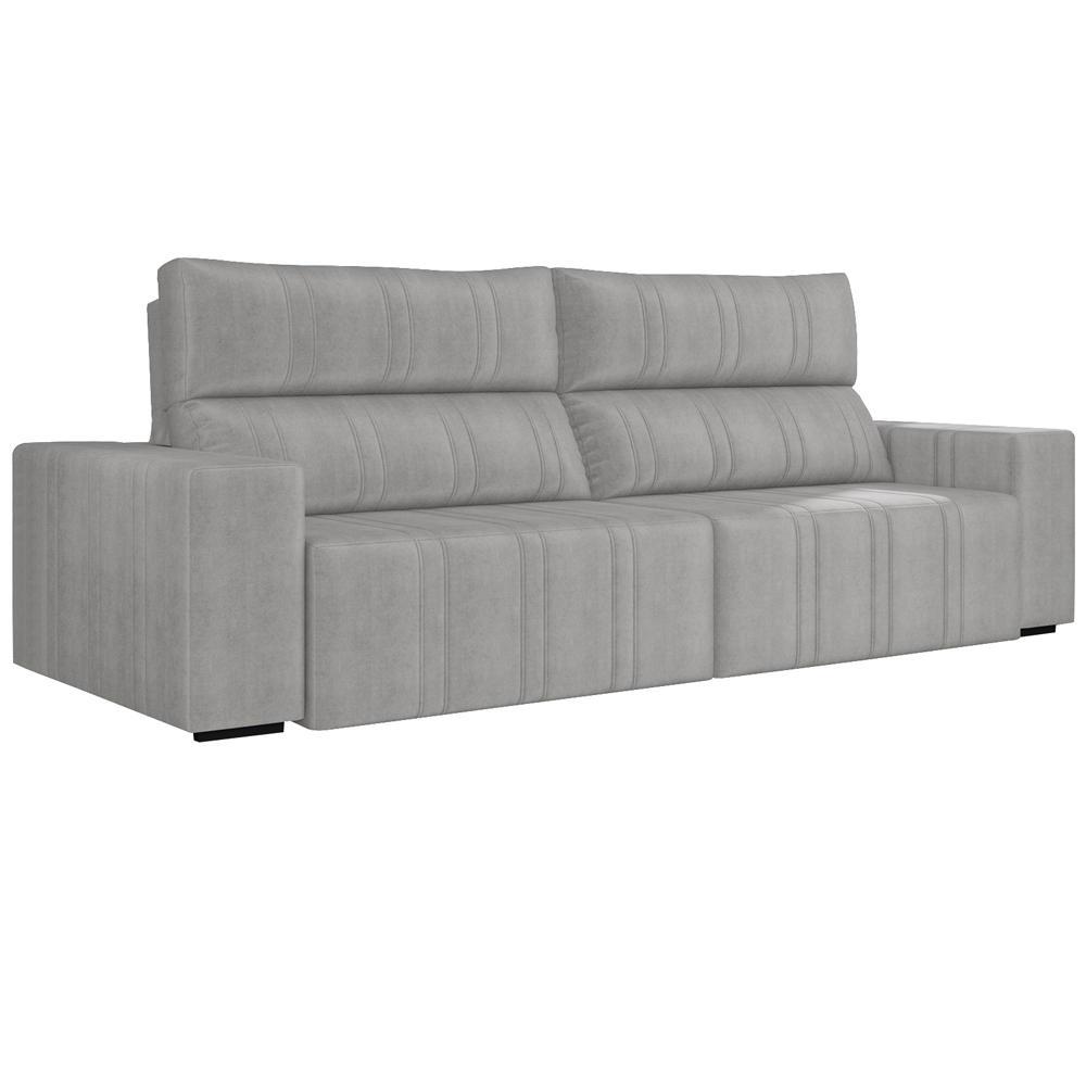 Sofá Retrátil 214 cm Sala de Estar Leonel Suede Cinza G52 - Gran Belo