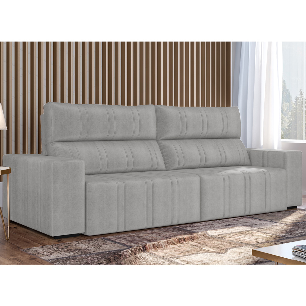 Sofá Retrátil 214 cm Sala de Estar Leonel Suede Cinza G52 - Gran Belo