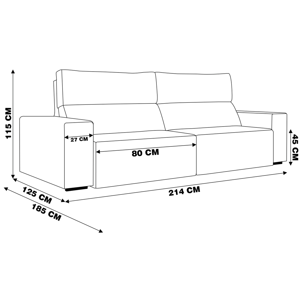 Sofá Retrátil 214 cm Sala de Estar Leonel Suede Cinza G52 - Gran Belo
