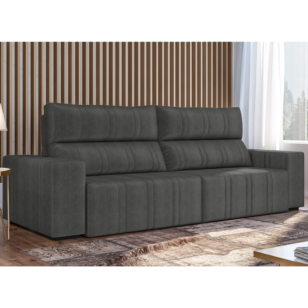 Sofá Retrátil 234 cm Sala de Estar Leonel Suede Grafite G52 - Gran Belo