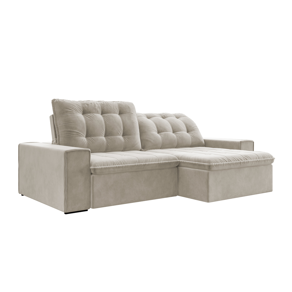 Sofá Retrátil 254 cm Sala de Estar Gabi Suede Bege G52 - Gran Belo