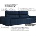 Sofá Retrátil 254 cm Sala de Estar Leonel Suede Azul Marinho G52 - Gran Belo