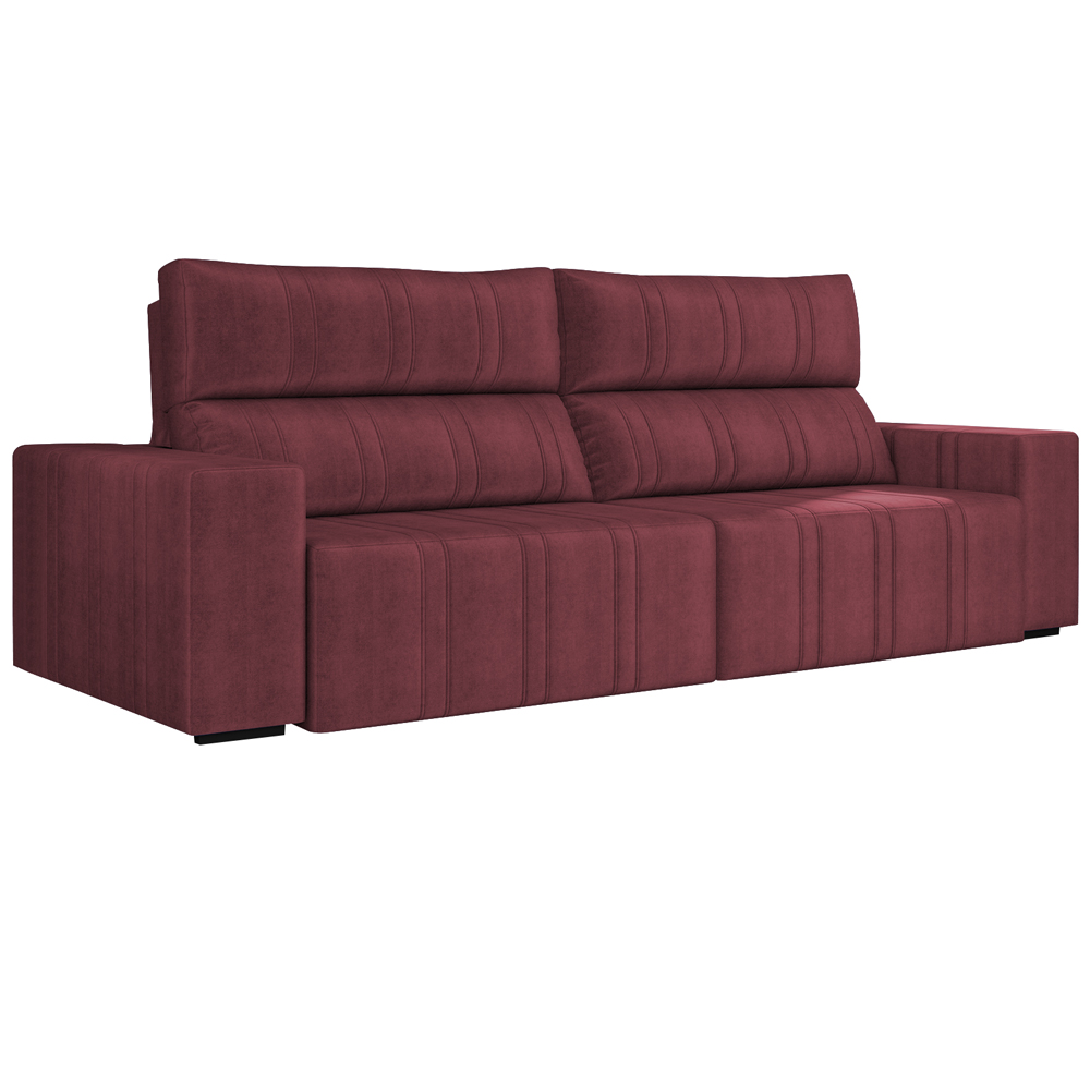 Sofá Retrátil 254 cm Sala de Estar Leonel Suede Bordô G52 - Gran Belo