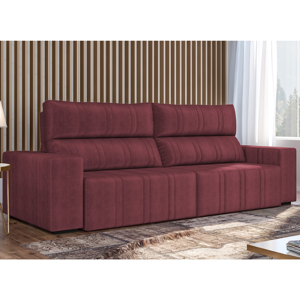 Sofá Retrátil 254 cm Sala de Estar Leonel Suede Bordô G52 - Gran Belo
