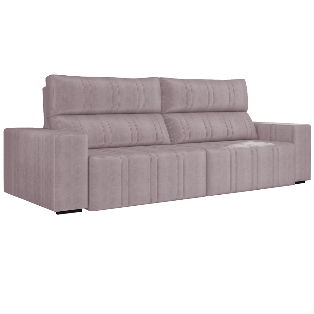 Sofá Retrátil 254 cm Sala de Estar Leonel Suede Rosê G52 - Gran Belo