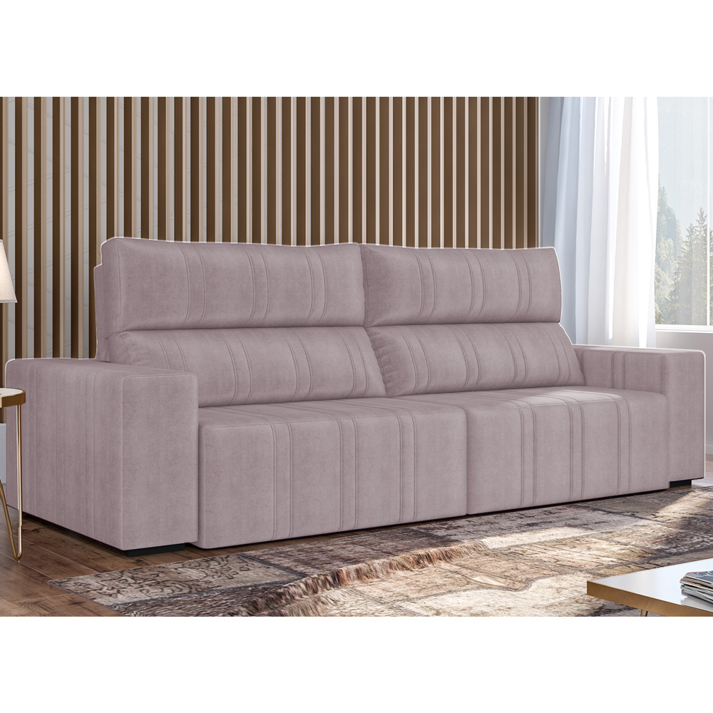 Sofá Retrátil 254 cm Sala de Estar Leonel Suede Rosê G52 - Gran Belo
