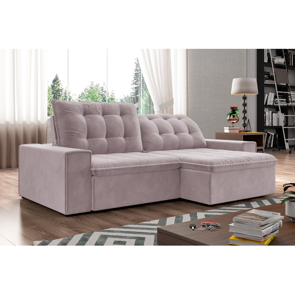 Sofá Retrátil 274 cm Sala de Estar Gabi Suede Rosê G52 - Gran Belo