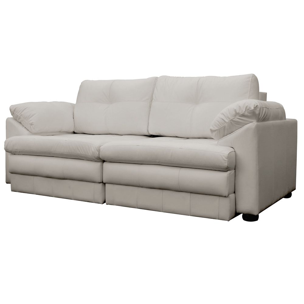Sofá Retrátil 3 Lugares Bipartido Sala de Estar Piece 215cm Couro Off White G58 - Gran Belo