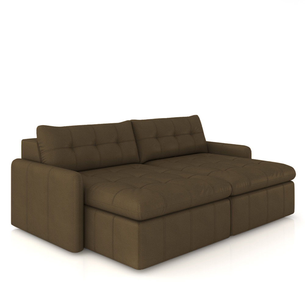 Sofá Retrátil Bipartido Sala de Estar Belém 264cm Couro Capuccino G52 - Gran Belo