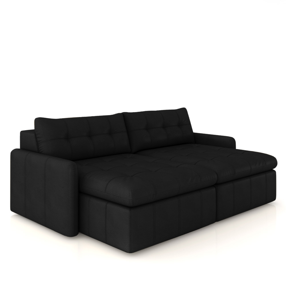 Sofá Retrátil Bipartido Sala de Estar Belém 264cm Couro Preto G52 - Gran Belo