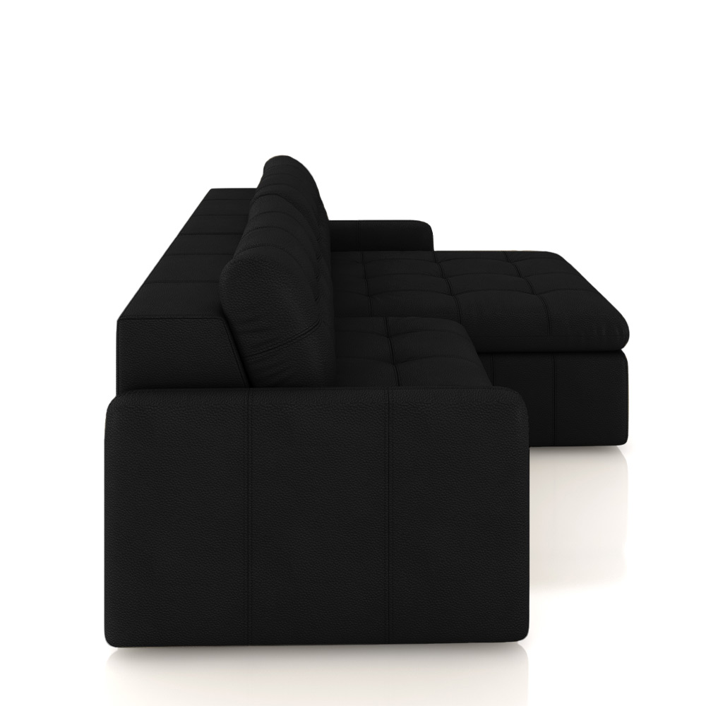 Sofá Retrátil Bipartido Sala de Estar Belém 264cm Couro Preto G52 - Gran Belo