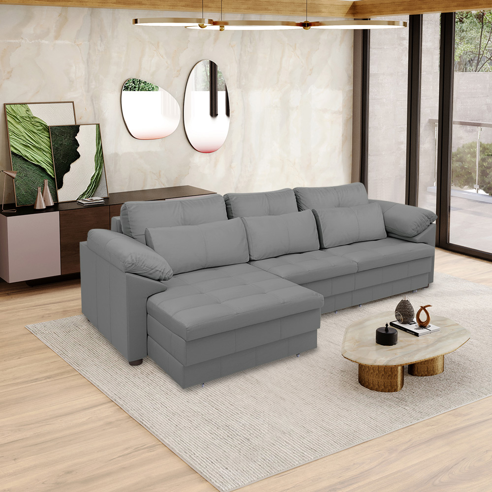 Sofá Retrátil Elétrico Sala de Estar Nolan Bipartido 257cm Conforto Premium em Couro Cinza G58 - Gran Belo