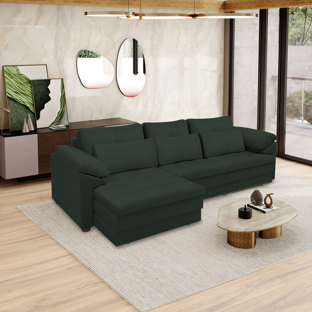 Sofá Retrátil Elétrico Sala de Estar Nolan Bipartido 257cm Conforto Premium em Couro Verde G58 - Gran Belo