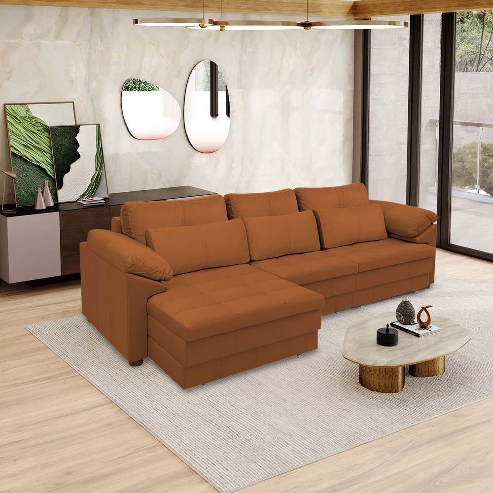 Sofá Retrátil Elétrico Sala de Estar Nolan Bipartido 297cm Conforto Premium em Couro Terracota G58 - Gran Belo
