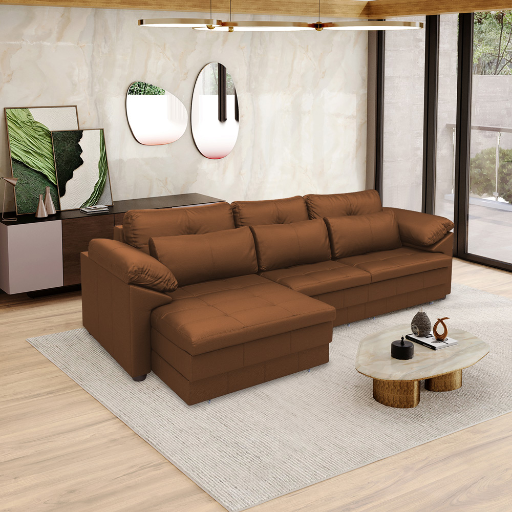 Sofá Retrátil Elétrico Sala de Estar Nolan Bipartido 332cm Conforto Premium em Couro Caramelo G58 - Gran Belo