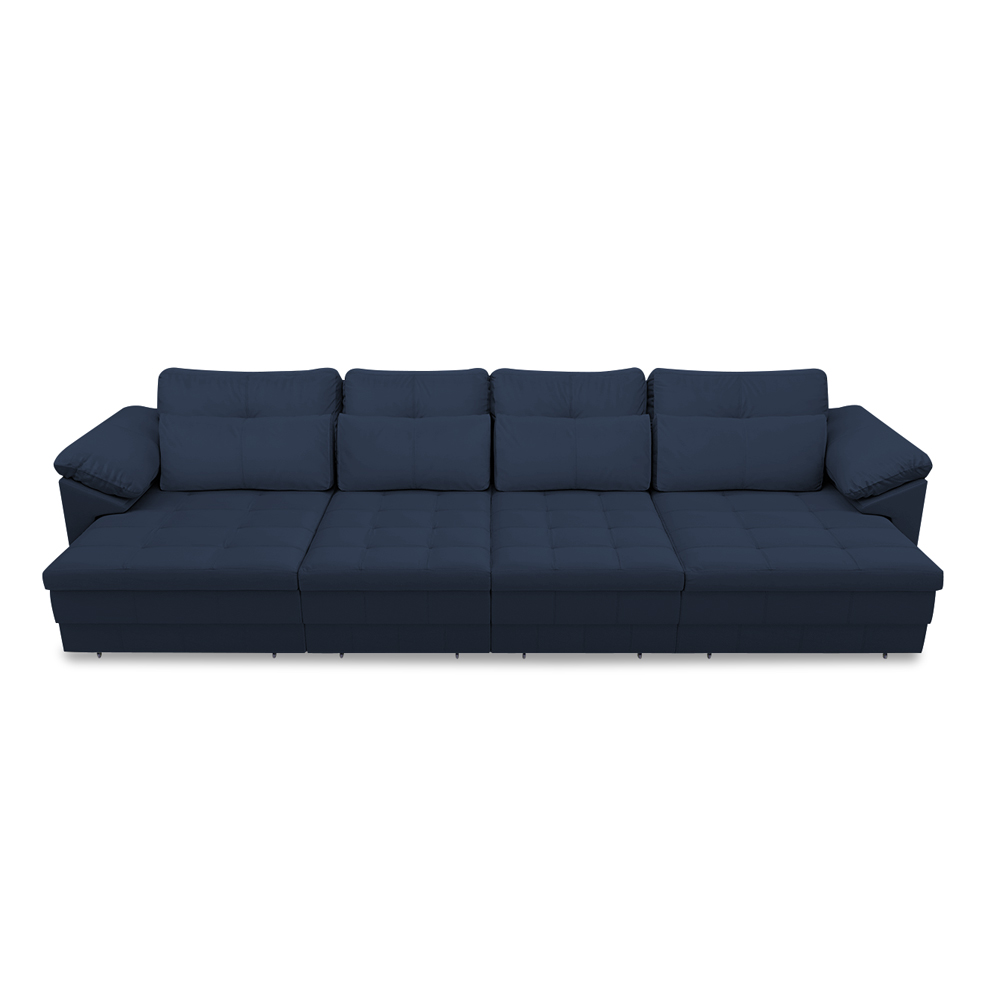 Sofá Retrátil Elétrico Sala de Estar Nolan Bipartido 414cm Conforto Premium em Couro Azul Marinho G58 - Gran Belo