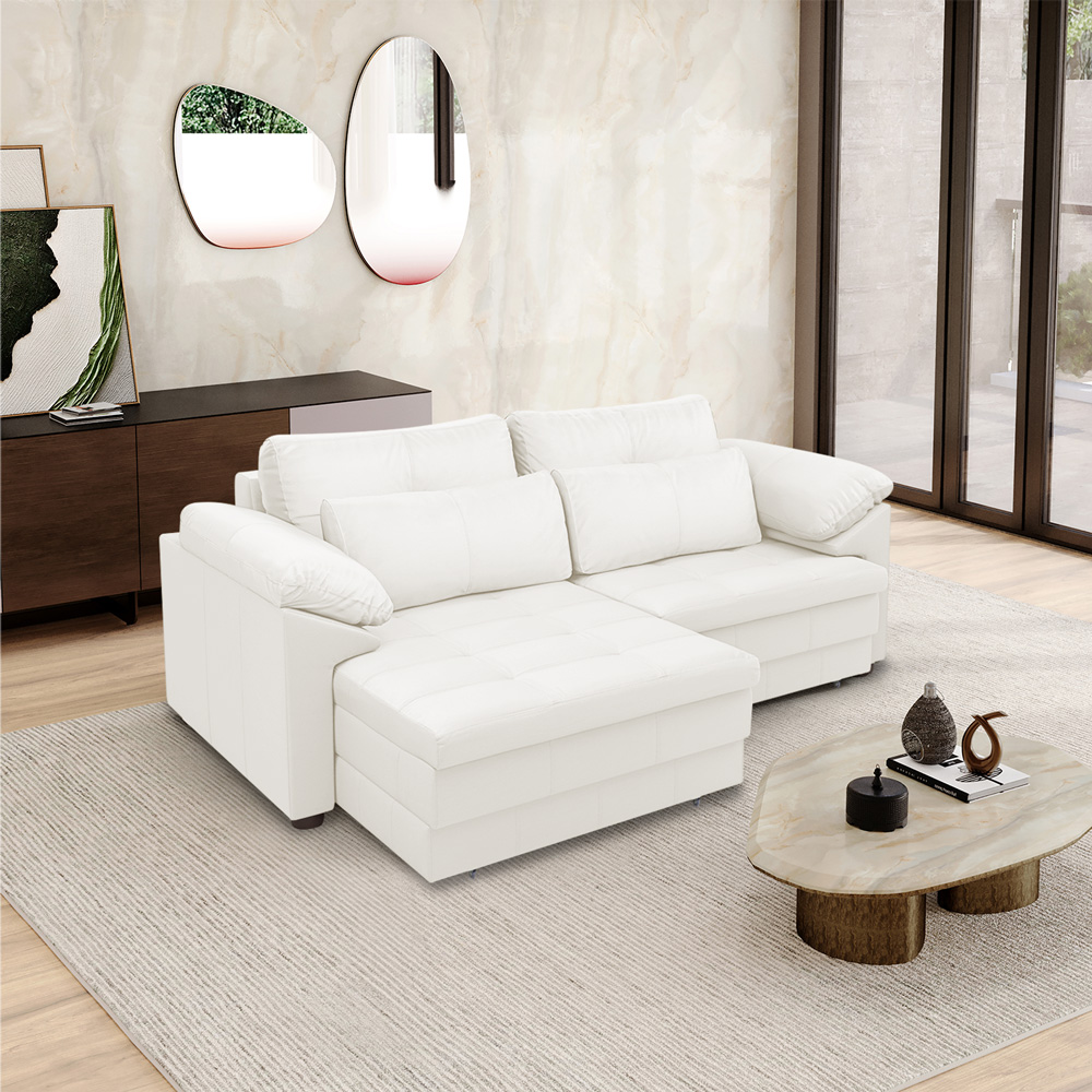 Sofá Retrátil Manual Sala de Estar Nolan Bipartido 215cm Conforto Premium em Couro Branco G58 - Gran Belo