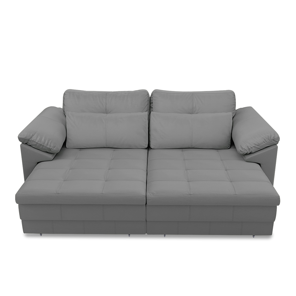 Sofá Retrátil Manual Sala de Estar Nolan Bipartido 215cm Conforto Premium em Couro Cinza G58 - Gran Belo
