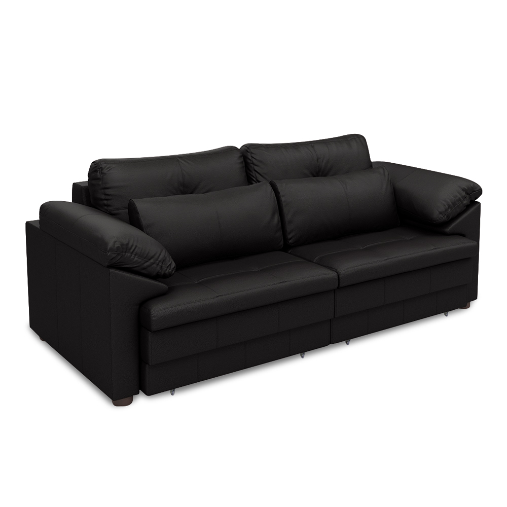 Sofá Retrátil Manual Sala de Estar Nolan Bipartido 215cm Conforto Premium em Couro Preto Brilho G58 - Gran Belo