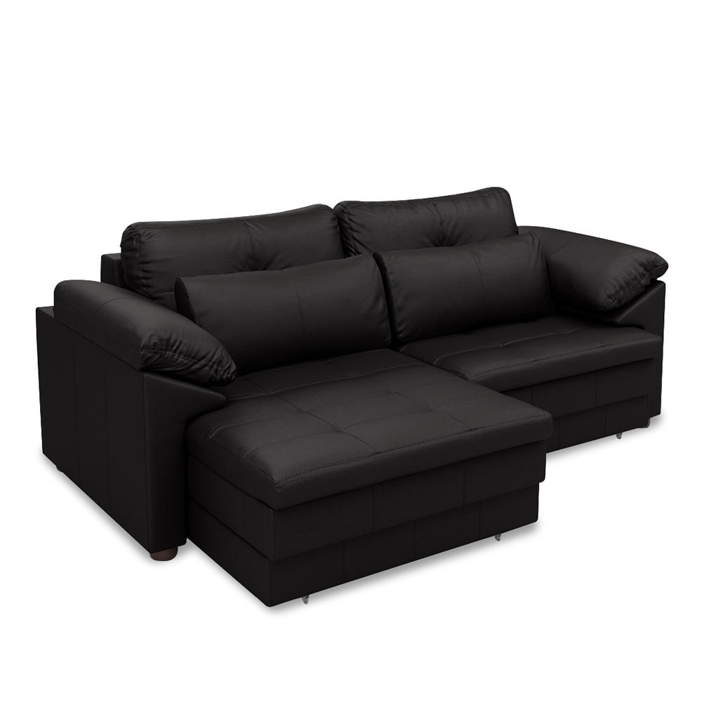 Sofá Retrátil Manual Sala de Estar Nolan Bipartido 215cm Conforto Premium em Couro Preto Brilho G58 - Gran Belo