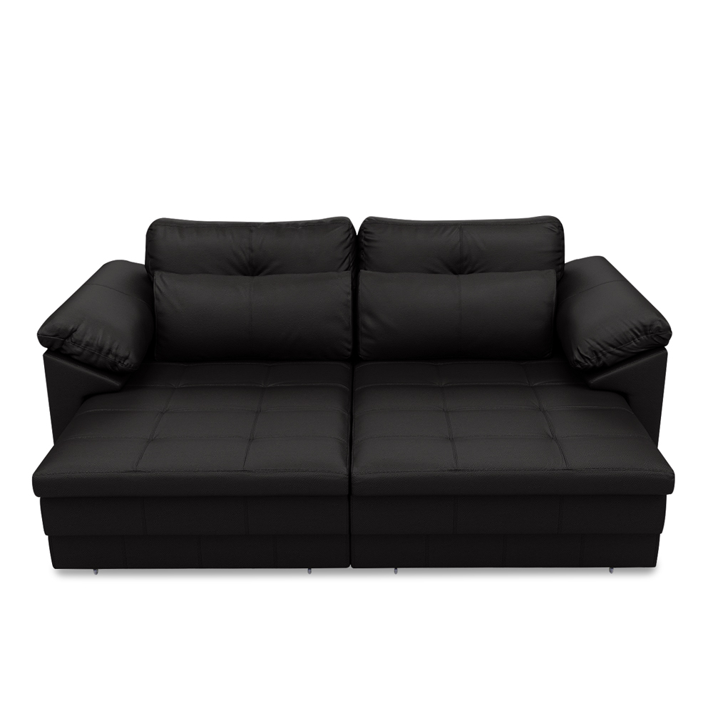 Sofá Retrátil Manual Sala de Estar Nolan Bipartido 215cm Conforto Premium em Couro Preto Brilho G58 - Gran Belo