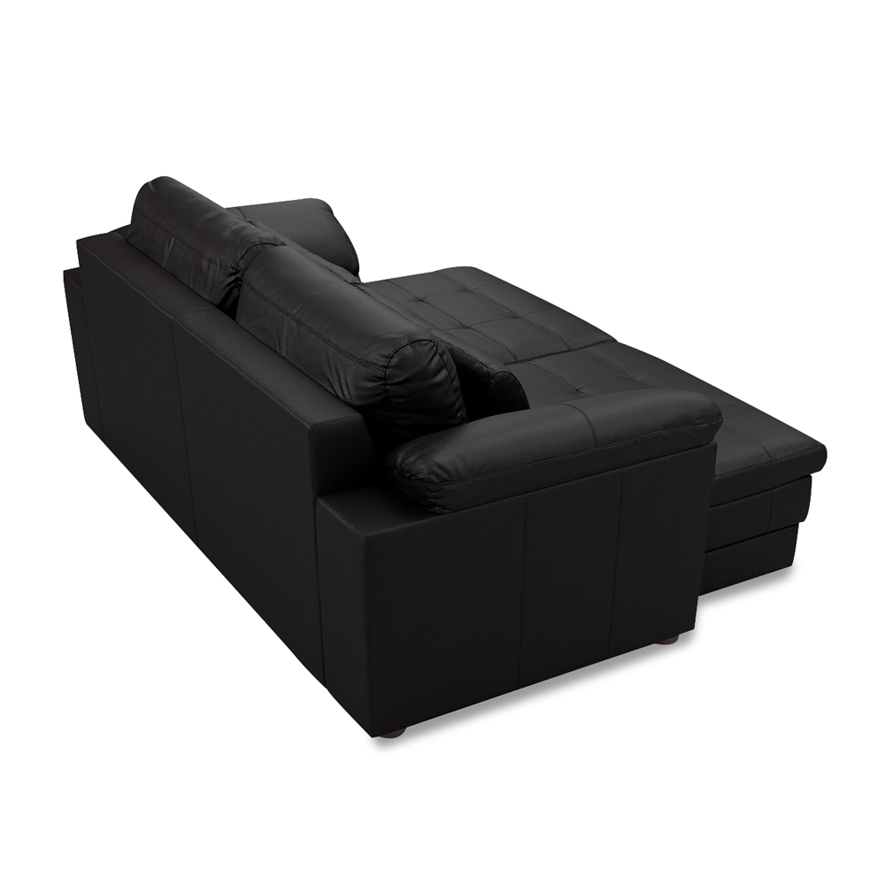 Sofá Retrátil Manual Sala de Estar Nolan Bipartido 215cm Conforto Premium em Couro Preto Brilho G58 - Gran Belo