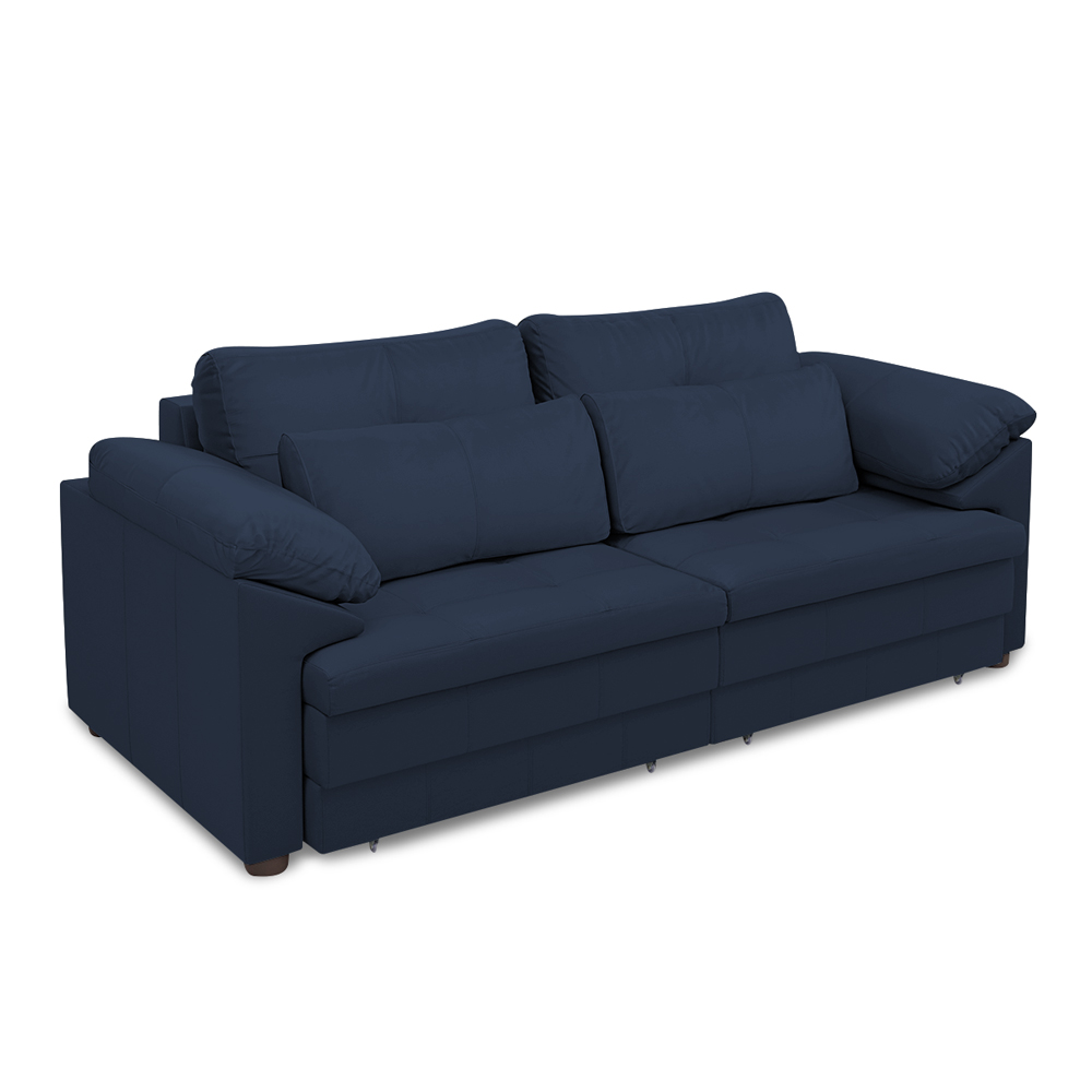 Sofá Retrátil Manual Sala de Estar Nolan Bipartido 250cm Conforto Premium em Couro Azul Marinho G58 - Gran Belo