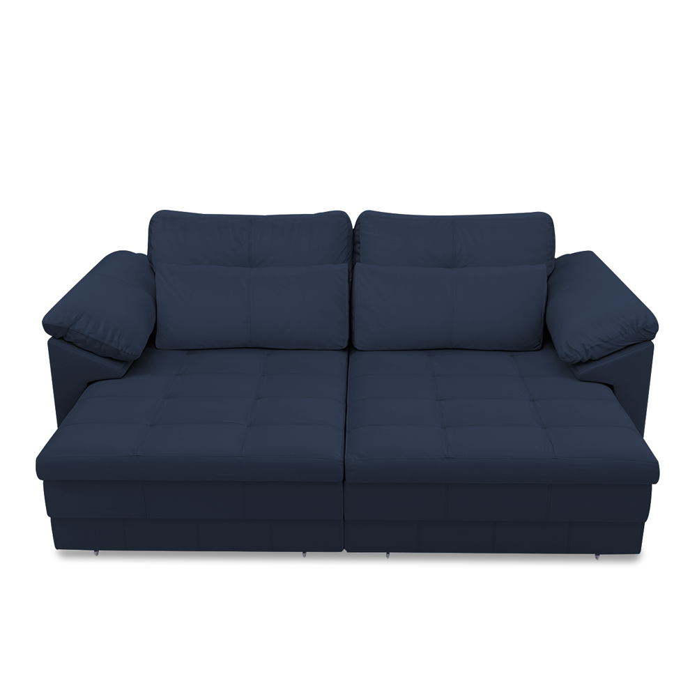 Sofá Retrátil Manual Sala de Estar Nolan Bipartido 250cm Conforto Premium em Couro Azul Marinho G58 - Gran Belo