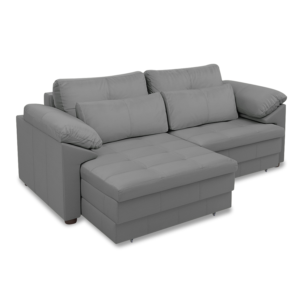 Sofá Retrátil Manual Sala de Estar Nolan Bipartido 250cm Conforto Premium em Couro Cinza G58 - Gran Belo