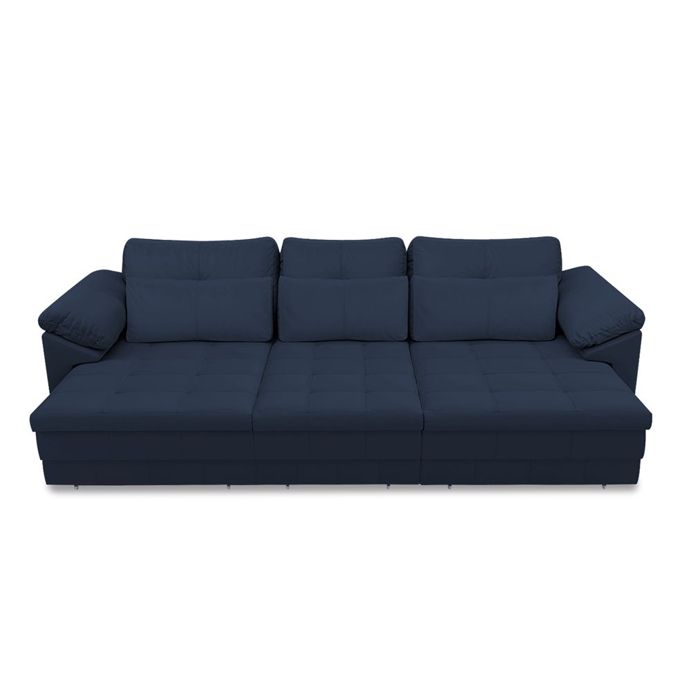 Sofá Retrátil Manual Sala de Estar Nolan Bipartido 257cm Conforto Premium em Couro Azul Marinho G58 - Gran Belo