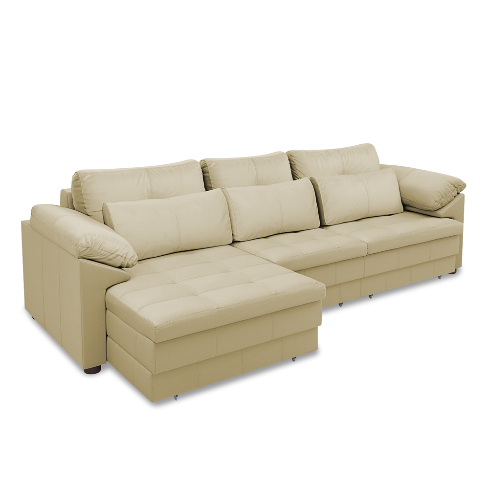 Sofá Retrátil Manual Sala de Estar Nolan Bipartido 257cm Conforto Premium em Couro Bege G58 - Gran Belo