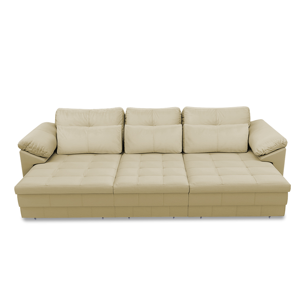Sofá Retrátil Manual Sala de Estar Nolan Bipartido 257cm Conforto Premium em Couro Bege G58 - Gran Belo