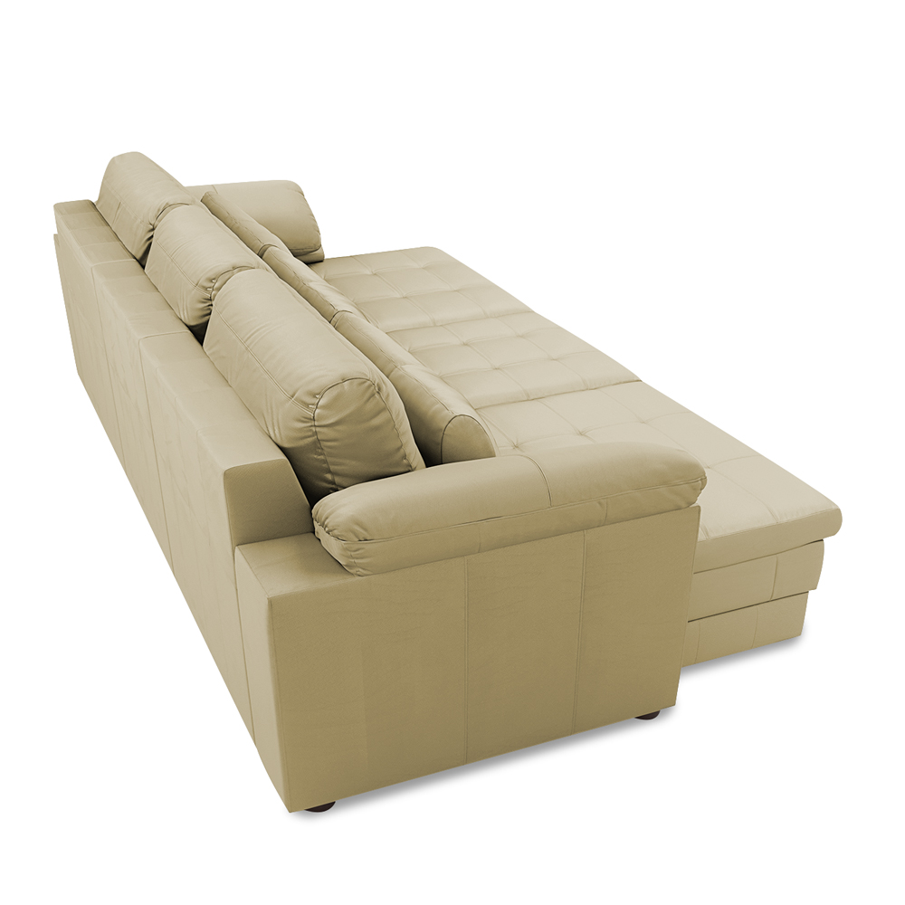 Sofá Retrátil Manual Sala de Estar Nolan Bipartido 257cm Conforto Premium em Couro Bege G58 - Gran Belo