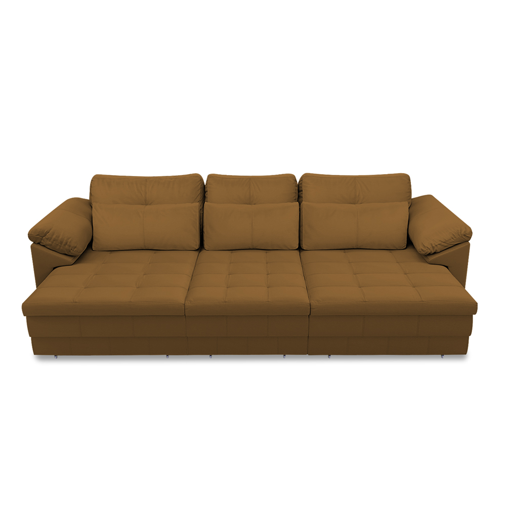 Sofá Retrátil Manual Sala de Estar Nolan Bipartido 257cm Conforto Premium em Couro Mel G58 - Gran Belo