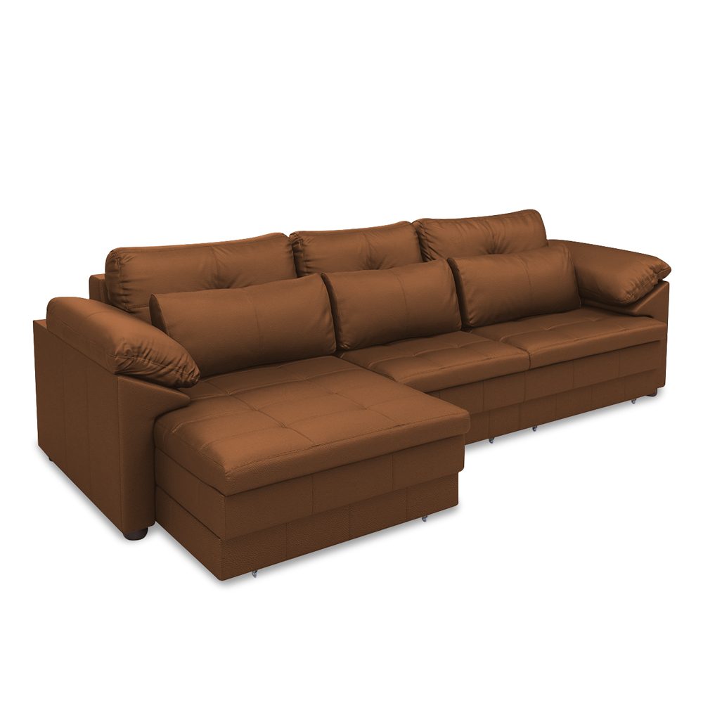 Sofá Retrátil Manual Sala de Estar Nolan Bipartido 297cm Conforto Premium em Couro Caramelo G58 - Gran Belo