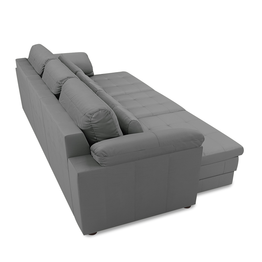 Sofá Retrátil Manual Sala de Estar Nolan Bipartido 297cm Conforto Premium em Couro Cinza G58 - Gran Belo