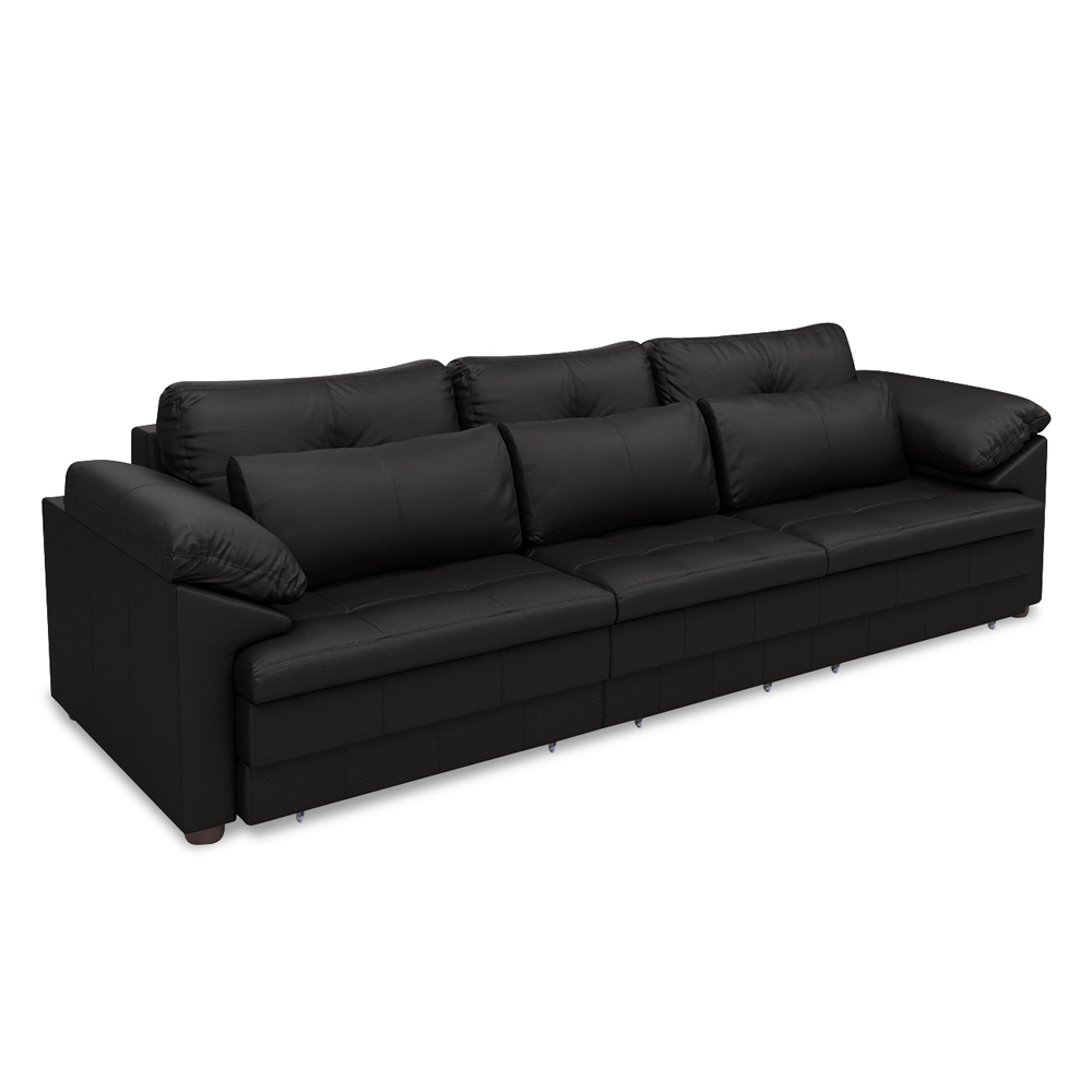 Sofá Retrátil Manual Sala de Estar Nolan Bipartido 297cm Conforto Premium em Couro Preto Brilho G58 - Gran Belo
