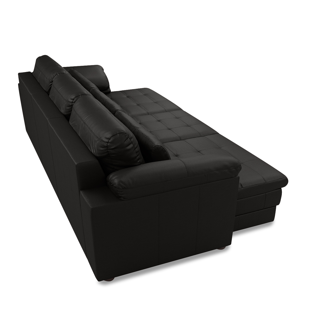 Sofá Retrátil Manual Sala de Estar Nolan Bipartido 297cm Conforto Premium em Couro Preto Brilho G58 - Gran Belo