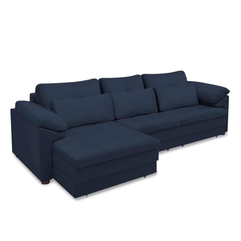 Sofá Retrátil Manual Sala de Estar Nolan Bipartido 332cm Conforto Premium em Couro Azul Marinho G58 - Gran Belo