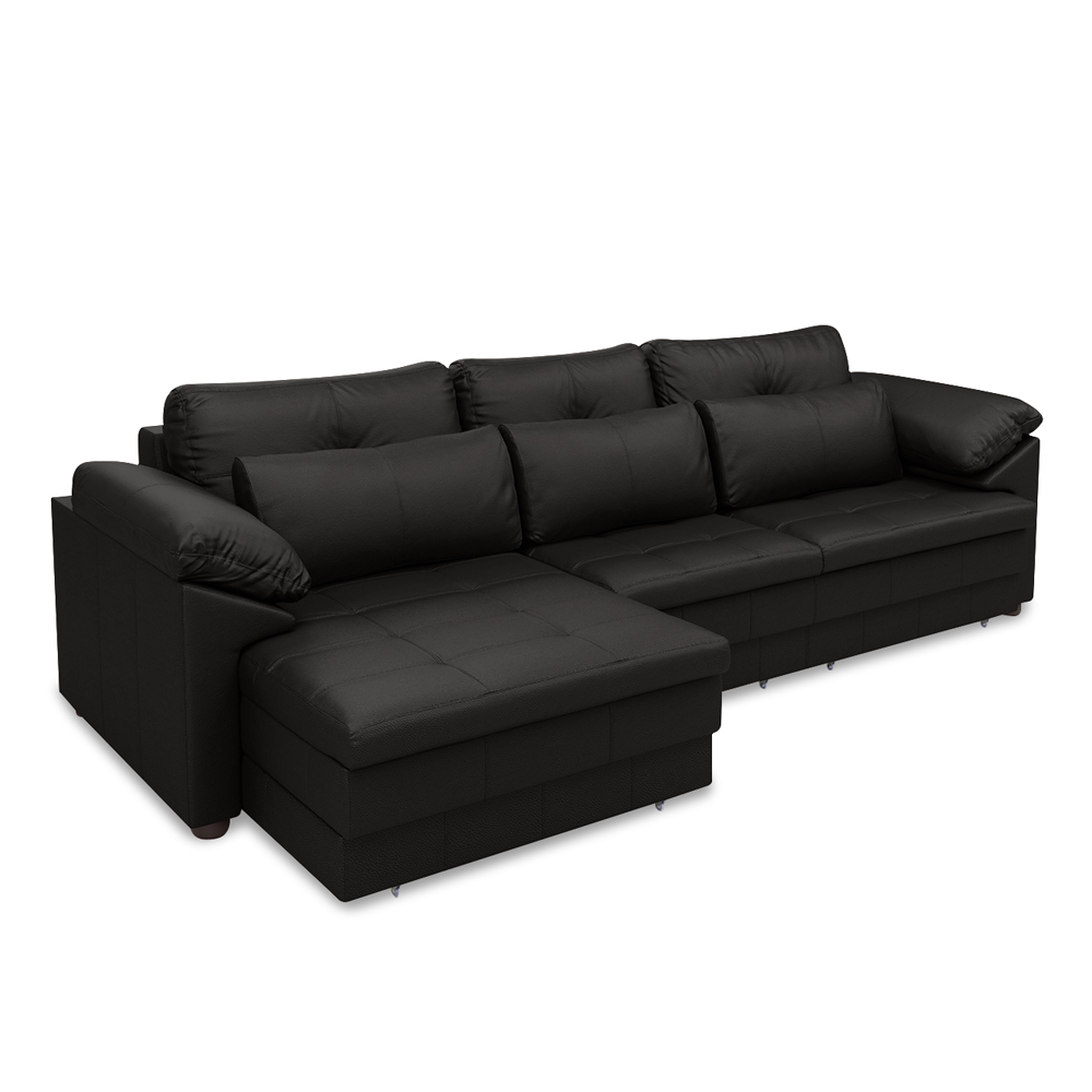 Sofá Retrátil Manual Sala de Estar Nolan Bipartido 332cm Conforto Premium em Couro Preto Brilho G58 - Gran Belo